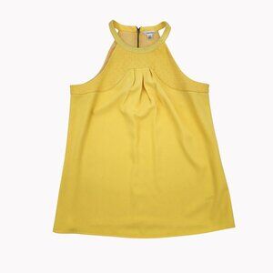 Calvin Klein Yellow Sleeveless Blouse Top Size S Textured Knit Halter Back Zip
